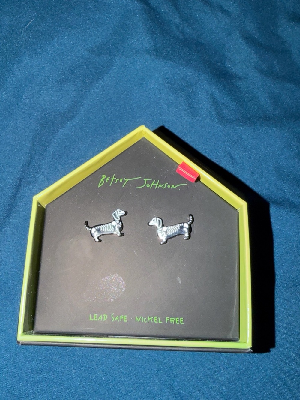 Betsey Johnson Silver and Black Dachshund Stud Earrings